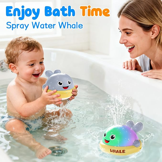 Light up Baby Bath Toys: Grey Whale Bath Toy Sprinkler,Rechargeable Bath Toys for Kids Ages 1-3,Outdoor Water Pool Toys for Toddlers 1 2 3,Fun Bathtub Birthday Gift for Boys & Girls,1 Yr Old Boy
