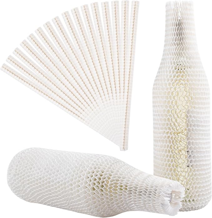 Aromeili 16 Set White Honeycomb Paper Wine Bottle Protector Sleeves, Reusable Travel Bags for Airplane, Car, Impact Resist