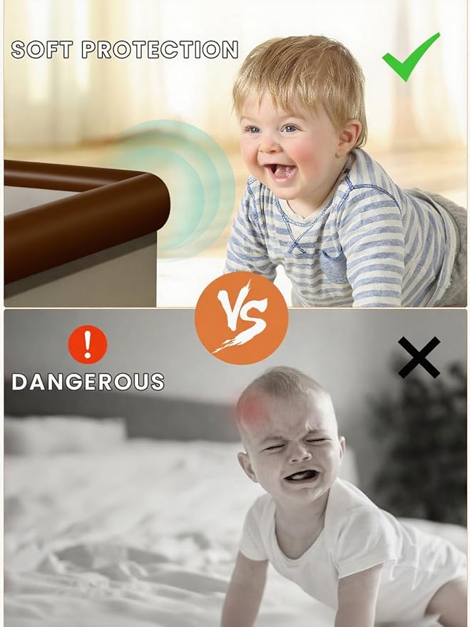 QYV Baby Proof Edge Corner Protector, 6.56FT 0.47''Th L-Shape Furniture Corner & Edge Safety Bumper with 6 Corners, Pre-Taped, Soft NBR Rubber Foam Desk Edge Cushion Wall Corner Protector (Coffee)
