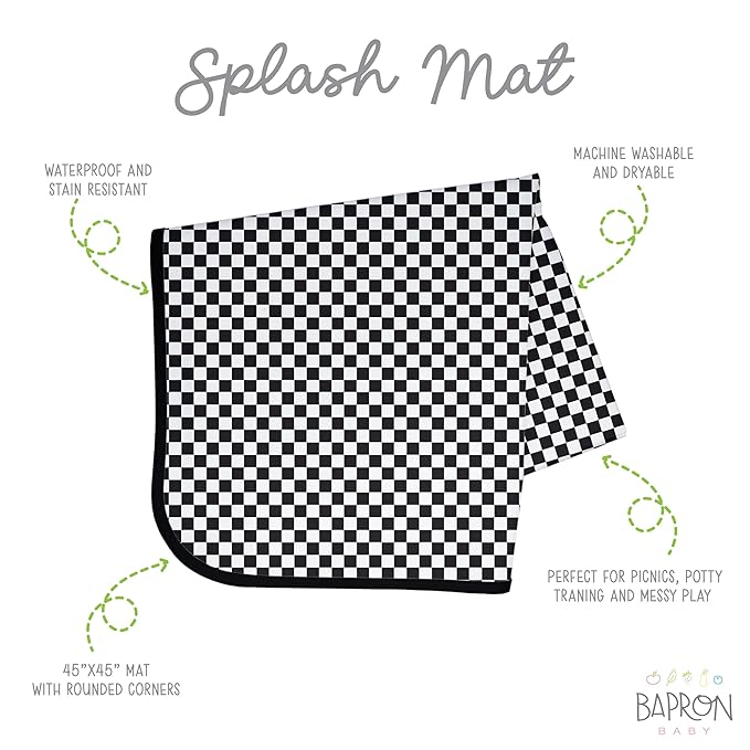 BapronBaby Black Checkerboard Splash Mat - Waterproof Catch-All for Under High Chairs, Floors, Tables, Playtime or Arts & Crafts - Machine Washable - 45" x 45”