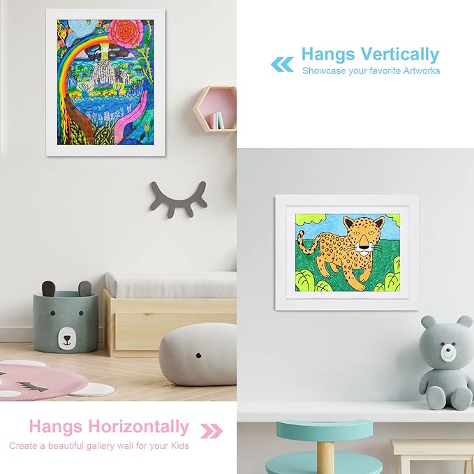 [2-Pack] Kids Art Frames, 11x14 Front Opening Kids Artwork Frames Changeable, White Artwork Display Storage Frame for Wall, Holds 50 Pcs, for 3D Picture, Crafts, Children Drawing, Hanging Art,