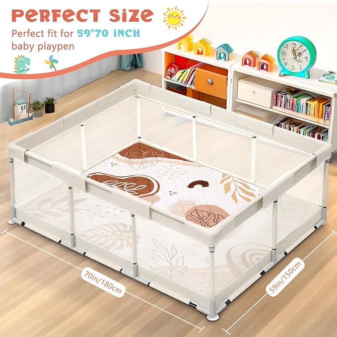 Baby Play Mat, Toodler Floor Mat 59 x 71 inch, Extra Thick Foam Non-Slip Washable,Crawling Cushion for Tummy Playing