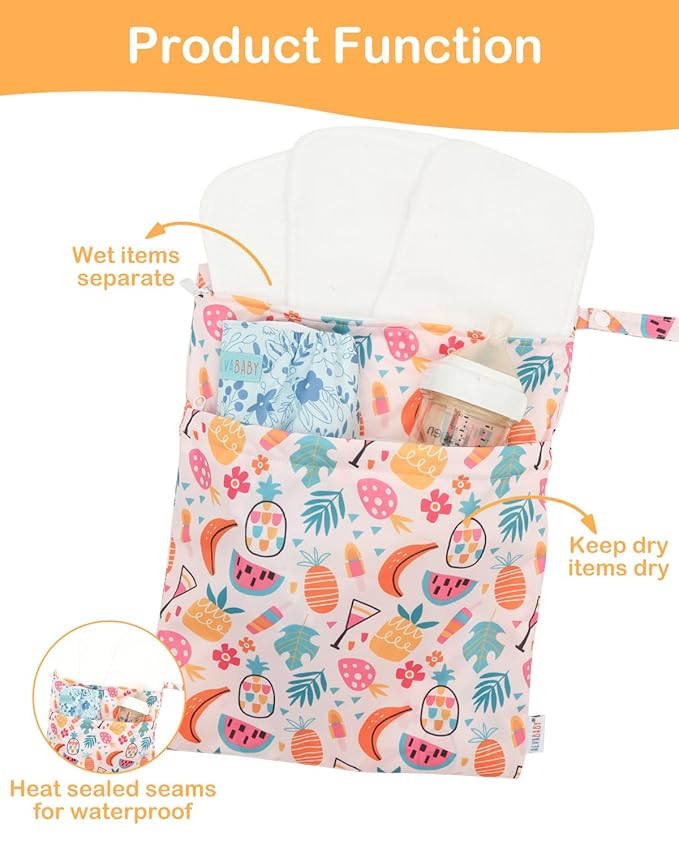 ALVABABY 2pcs Waterproof Wet Dry Bags,Reusable with Two Zippered Pockets,Baby Cloth Diaper,Travel,Beach,Pool,Daycare,Soiled Baby Items,Yoga Gym Bag,Swimsuits or Wet Clothes 2LW05