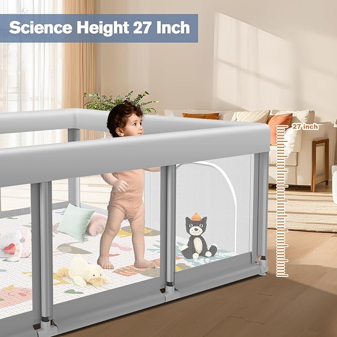 Baby Playpen with Mat 74" ×50", Large Play Yards Indoor & Outdoor, Sturdy Safety Baby Play Pen with Soft Breathable Mesh, Toddlers Play Pen with Anti-Slip Base, Waterproof Mat Included