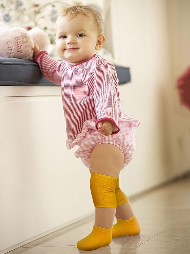 10 Pairs Baby Crawling Anti Slip Knee Pads and Anti Slip Baby Socks Set Unisex Toddler Knee Protectors Non Slip Ankle Socks