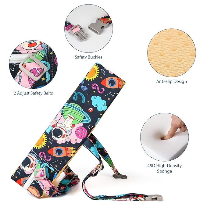 Toddler Booster Seat for Dining Table, Washable Thick Strong Support Portable Booster Chair for Toddlers Eating, Easy Cleaning Booster Seat Cushion Detachable with Adjustable Straps (Multicolour)