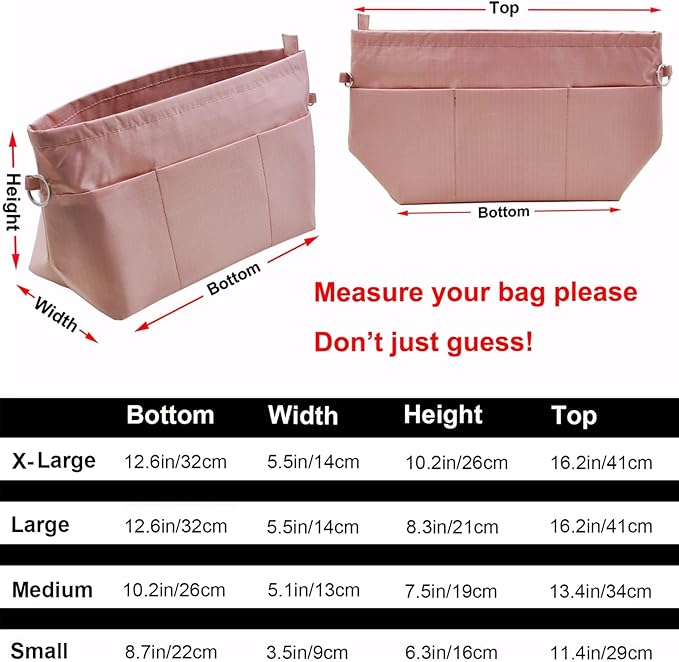 Time Wing Handbag Tote Purse Organizer Insert Bag Liner Shaper Pocketbook Divider Zipper 11 Pockets Compartments Small Pink