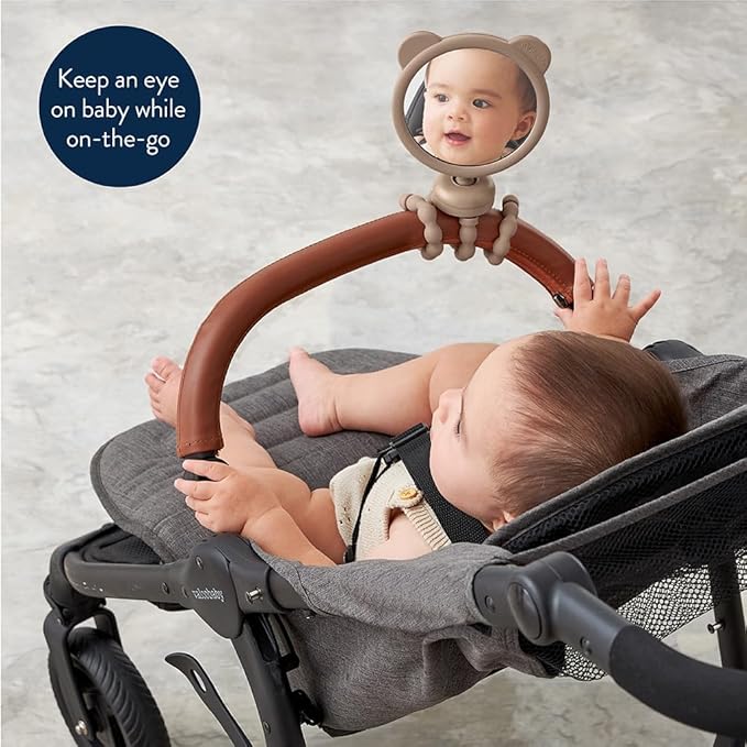Itzy Ritzy Stroller Accessory - Features 360 Degree Swivel Design, Tilting & Flexible, Easy-Attach Wraparound Legs (Bear) - Stroller Mirror