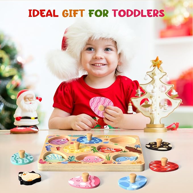 Zeoddler Wooden Puzzles for Toddlers, 8 Pcs Sea Animal Matching Egg Puzzle, Montessori Toys for Boy Girl Easter Birthday Gifts, Preschool Learning Activities & Educational Toys for Boys, Girls