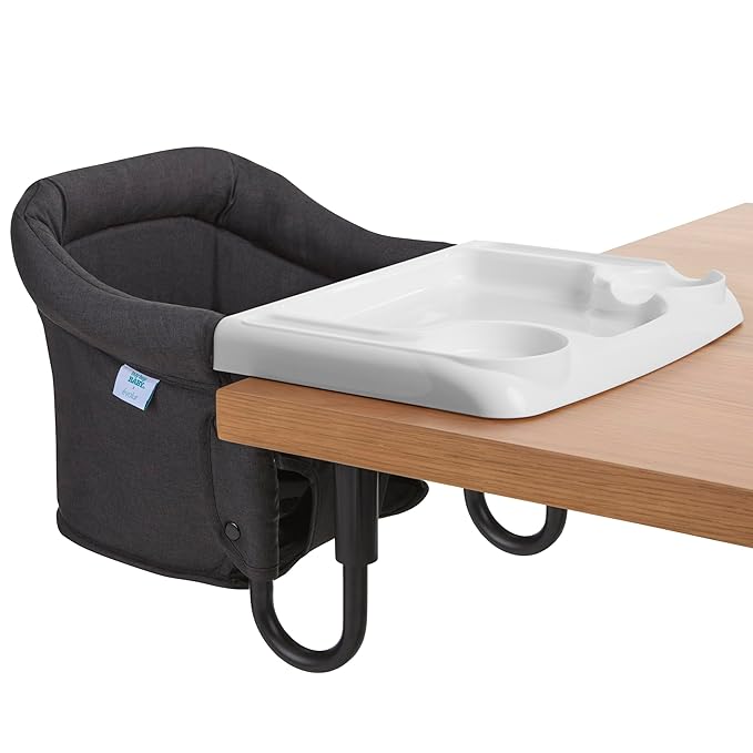 Evolur Clamp-On Comfort Table Chair, Portable Clip-On High Chair for Babies & Toddlers (6–36 Months), Removable Washable Seat Cover, Dishwasher-Safe Tray, Foldable Design with Carry Bag – Black