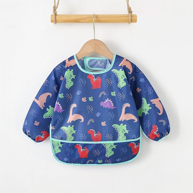 Hafftnun Long Sleeved Bibs,5 PCS Waterproof Wearable Bibs with Sleeves,Baby Feeding Smock 6-30 Months