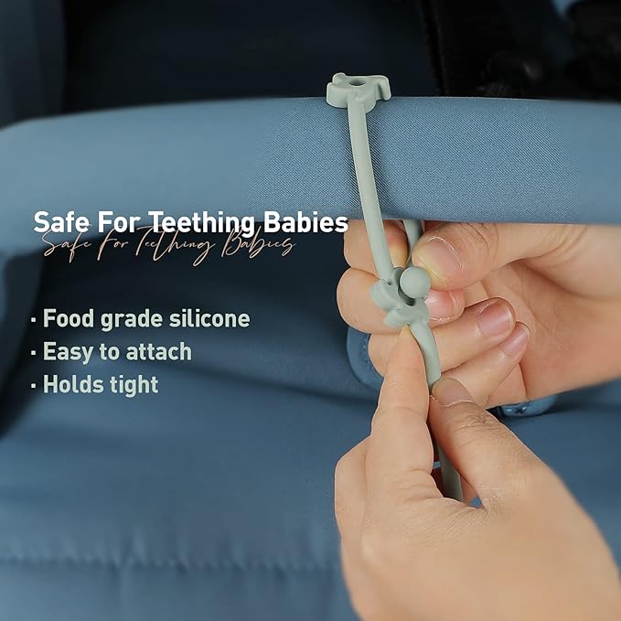 Toy Safety Straps, Silicone Pacifier Clips Sippy Cup Strap Stretchable Adjustable for Strollers, High Chair, Cribs, Hanging Baskets, BPA Free, 2 Pack (Sage+Ether)