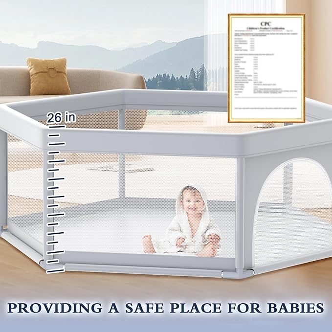XVISHX 65x65 Inch Hexagonal Baby Playpen, Playpen for Babies and Toddlers, Baby Play Pen Playard for Indoor & Outdoor Active Center Game Fence, with Skin-Friendly Fabric and Soft Breathable Mesh