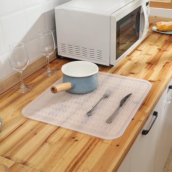 MicoYang Silicone Dish Drying Mat for Multiple Usage,Easy clean,Eco-friendly,Heat-resistant Silicone Mat for Kitchen Counter or Sink,Refrigerator or Drawer Liner Translucent 2XL 24 inches x 18 inches