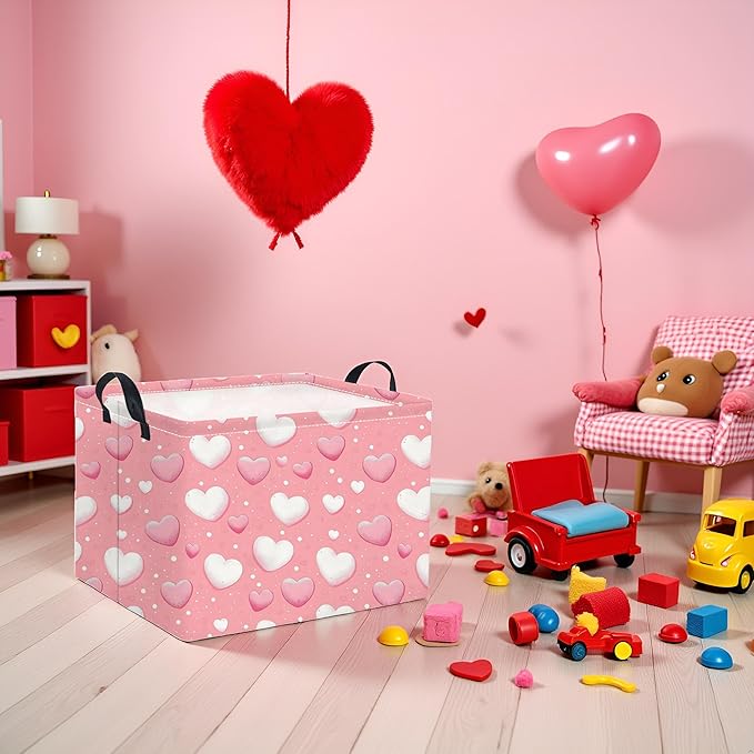 TIBAOLOVER Rectangular Heart Basket Kids Baby Girls Basket Cute Toy Storage Bin Organizer Shelf Book Love Room Decor(Pink Light Heart)