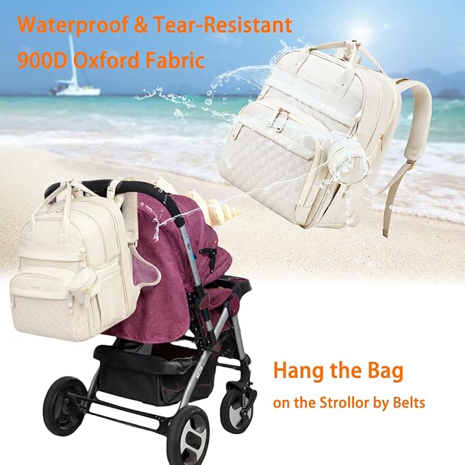 Baby Diaper Bags with Changing Station, Waterproof Diaper Bag Backpack for Moms Dads with USB Charging Port, Baby Shower Gifts, Large Capacity diaper backpack, Beige