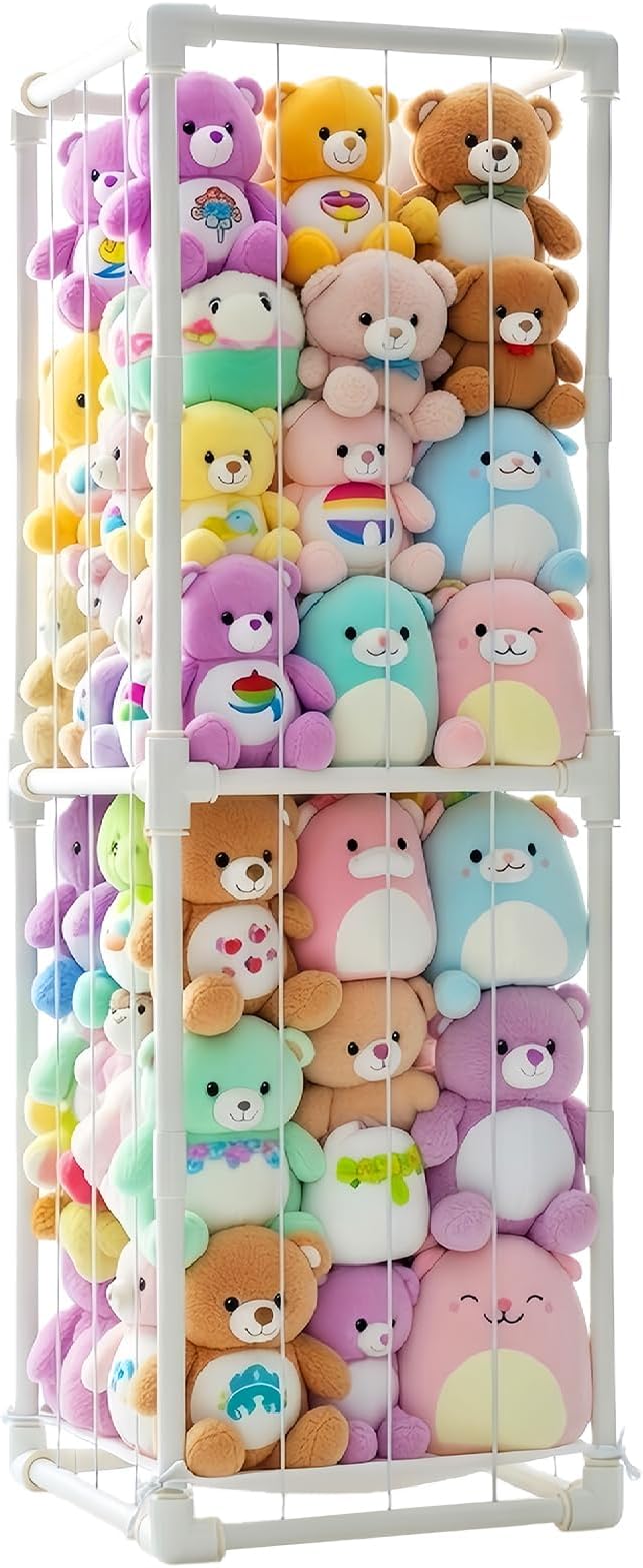 INFTOYCO Large Stuffed Animal Storage Zoo Cage Holder, Upgradation PVC Stuffed Animal Storage Organizer, Space Saving Plush Toys Zoo Holder, for Kidroom Playroom, White