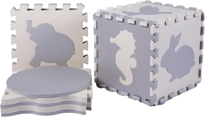 Tamiplay Foam Play Mat for Kids，25Pcs Square Interlocking Puzzle Floor Mat，Baby Play Mat Floor Mat Foam Puzzle Playmat for Toddlers with Fence（Animal-CSH039