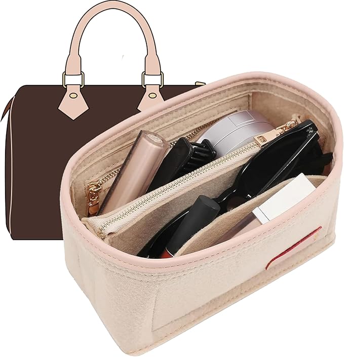 Doxo Purse Organizer Insert, Bag Organizer for Tote & Handbags, Bag in Bag, Perfect for LV Speedy 20, Alma BB, Petit Noe and More (Beige,Small)