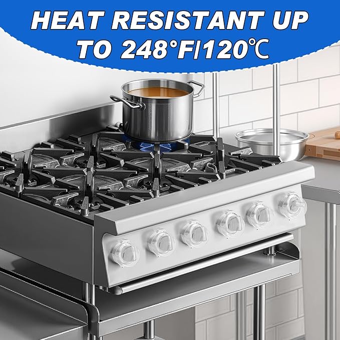 6-Pack Stove Knob Safety Covers - Gas Oven Knob Locks for Diameter Under 2.7 inch, Heat Resistant & Adhesive Base (Clear)