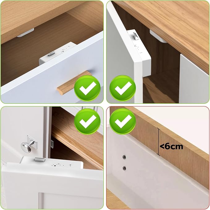 Cabinet Lock RFID Card NFC eLinkSmart Slim Hidden Double-Layer Drawer Lock Child Safety Cupboard Door Lock for Liquor File Kitchen Pantry Furniture Support Phone or Watch App No Drilling White