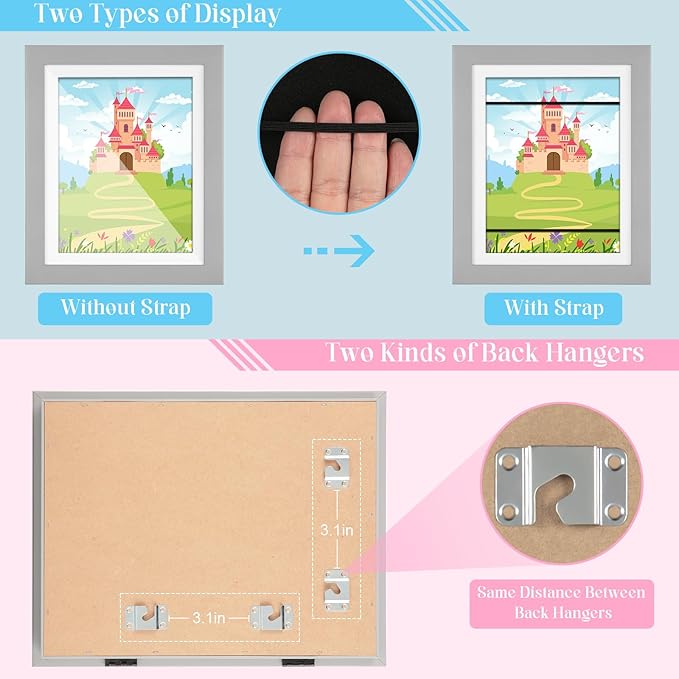 [2-Pack] Kids Art Frames, 10x12.5 Front Opening Kids Artwork Frames Changeable, Gray Artwork Display Storage Frame for Wall, Holds 50 Pcs, for 3D Picture, Crafts, Children Drawing, Hanging Art,