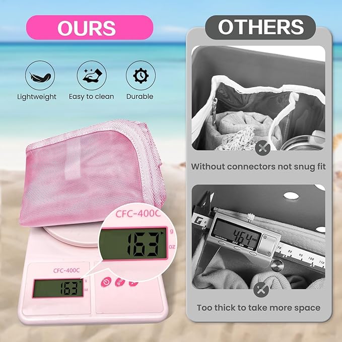 XYFuuee Beach Bag Organizer Insert for XL Simple Modern Bag Accessories, with 8 Removable Metal Fasteners, Extra Large Lightweight Mesh Inserts Divider Pouch, Organizing Rubber Tote, Save Space, Pink