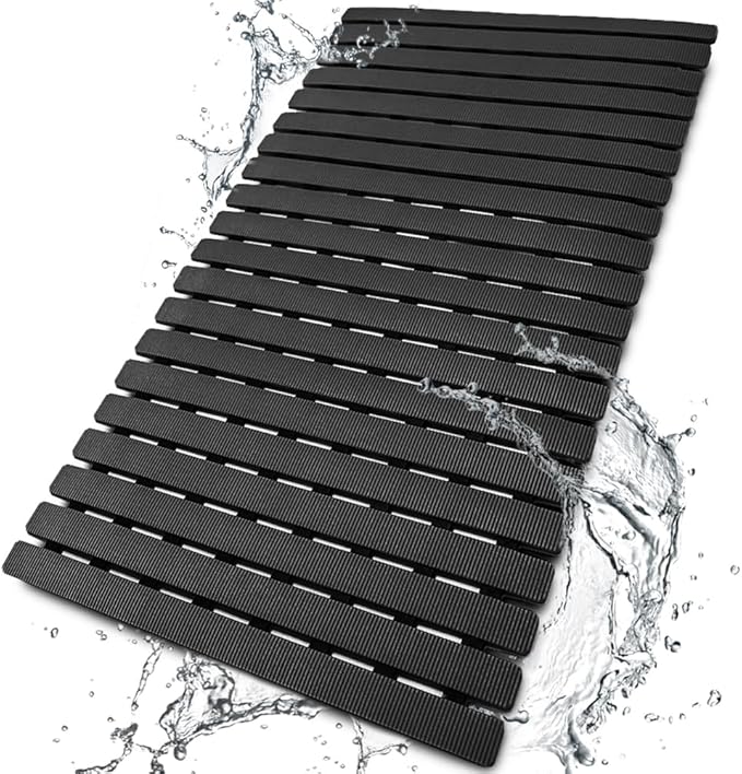 BEMISO Shower Mat Non Slip Bathtub Mat with Suction Cups and Drain Holes 27.5 x15.7 Inch Bath Mat for Tub & Shower.Easy Dry,Easy to Cut,Eco-Friendly