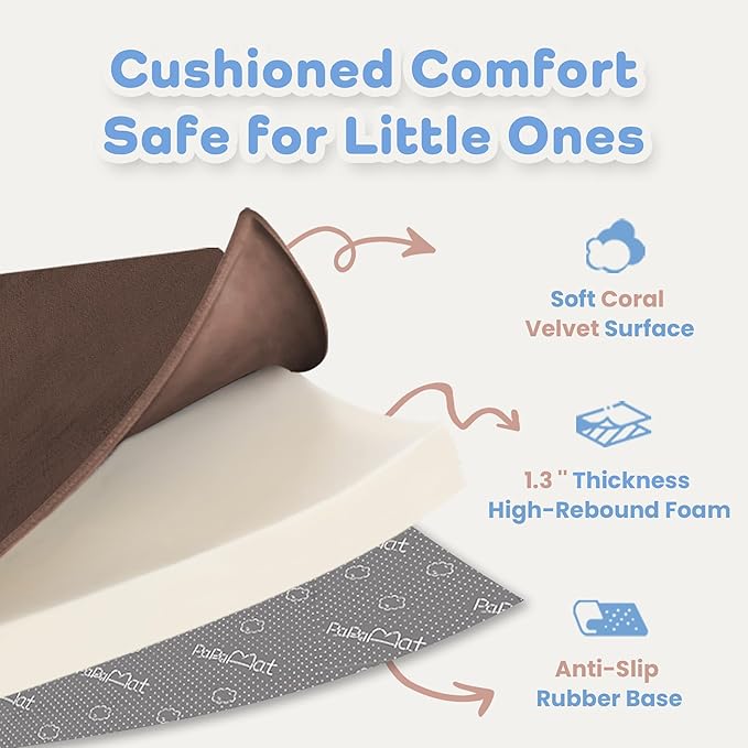 1.3" Thick Baby Play Mat for Floor, 79x79 Playpen Mat, Pro Soft Flannel Foam Mats Toddler Infant Kids Crawling for Nursery Rug Playroom Living Room Waterproof Easy Care Non-Slip (Brown)