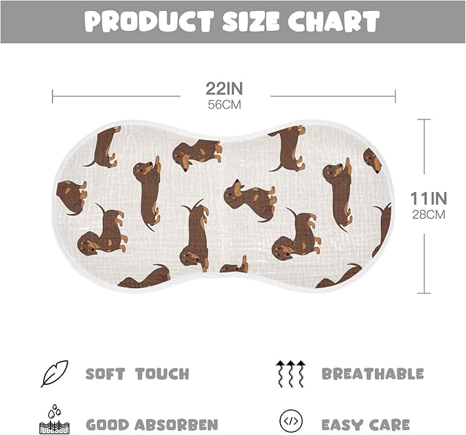 Qinllo 4 Pack Muslin Burp Cloths Dachshund Dogs Cute Cotton Baby Burp Cloths Ultra Absorbent Burping Cloth Soft Spit Up Rags for Newborn Babies 22x11 Inch