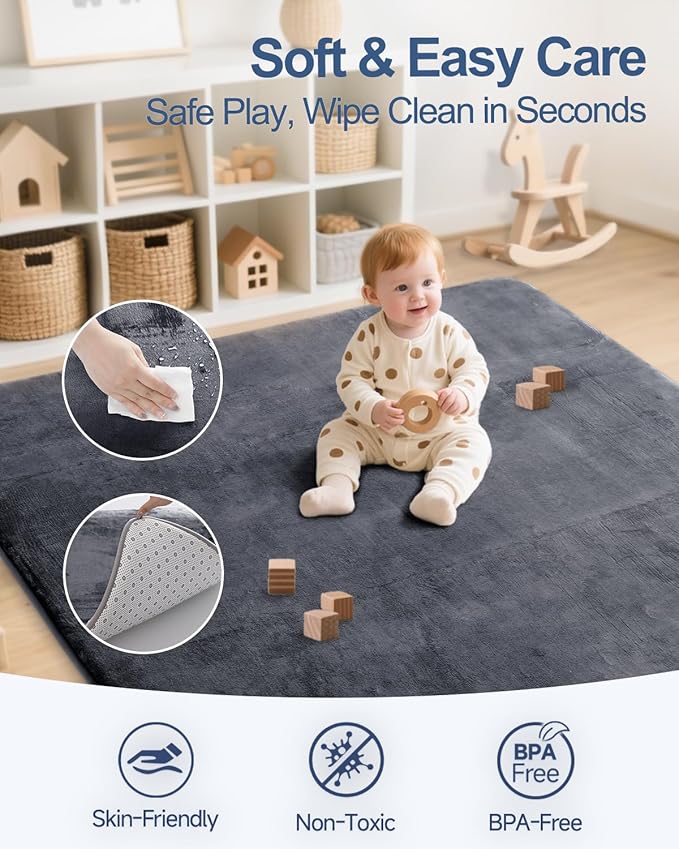 SEPARO Thick Baby Play Mat for Floor,50 x 50 Playpen Mat,Tummy Time Foam Mats,Ultra Soft Support & Plush Feel,Easy Care with Non-Slip Cushioned for Infant,Kids and Toddler Crawling, Dark Grey