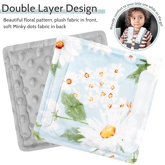 Baby Car Seat Strap Cover 2 Pack Daisy Car Seat Straps Shoulder Pads, Seat Belt Cushions Pads for Infant Car Seats, Stroller, Pushchair
