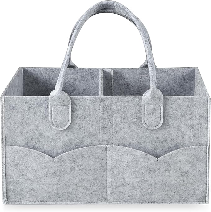 PandaEar Baby Diaper Caddy Organizer, Portable Diaper Holder Organizer Nursery Storage Basket for Wipes & baby stuff, Collapsible Baby Organizer with Divided Design (Grey)
