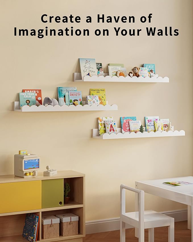 G&W Gruwald Nursery Book Shelves, Set of 3, Nursery Decor for Baby and Toddler, Scalloped Shelves, Book Shelf for Kids Rooms, Wall Book Shelf for Bedroom Kids, Floating Shelf for Wall