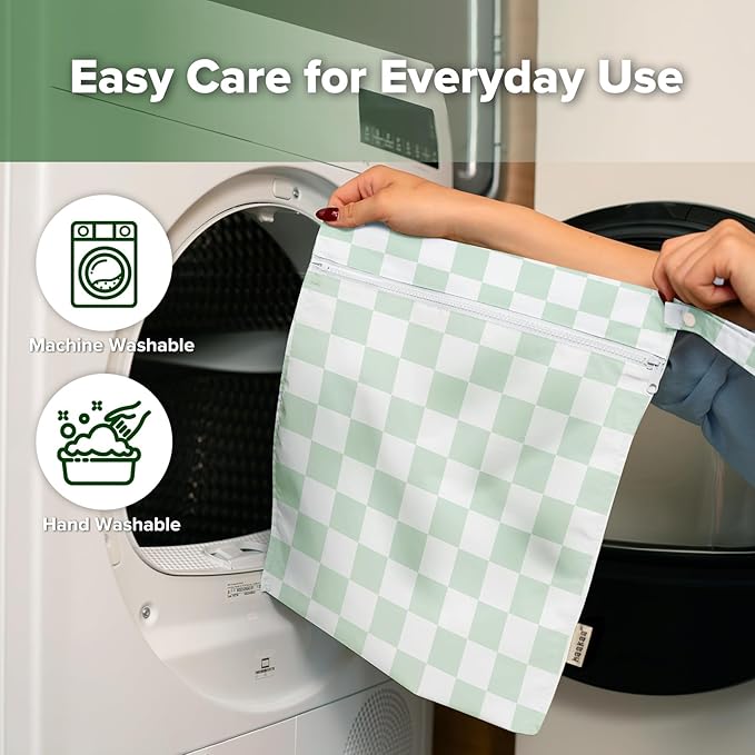 haakaa Water Resistant Wet Bags for Baby Wet Dry Bags for Cloth Diaper, Reusable Wet Bags for Baby Items, Swimsuit & Travel, 2pcs, Checkered Days