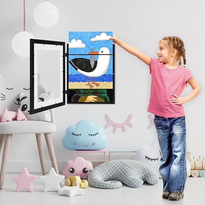 [2 Pack] Kids Art Frames, 10x12.5 Front Opening Kids Artwork Frames Changeable, Displays 8.5x11 With Mat and 10x12.5 Without Mat, Holds 50 Pcs, for 3D Picture, Crafts, Hanging Art, Portfolio Storage