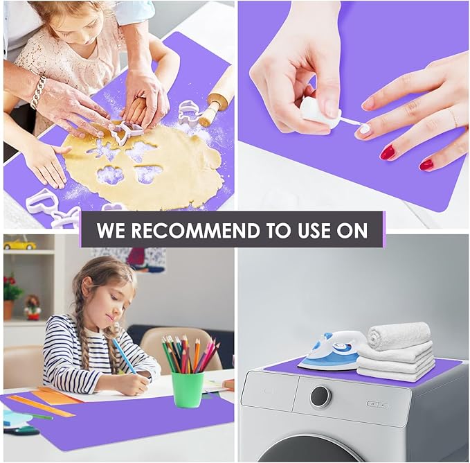 Extra Large Silicone Mats for Kitchen Counter, 27.6'' x 19.7'' Nonskid Silicone Placemats for Kids, Nonstick Purple Silicone Mat for Baking Crafts, Silicone Dab Mat Heat Resistant Mat, 1Pack
