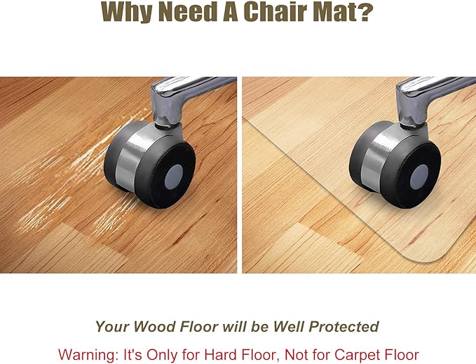 Kuyal Clear Chair Mat, Hard Floor Use, 48" x 36" Transparent Office Home Floor Protector mat Chairmats (48" x 36" Rectangle)