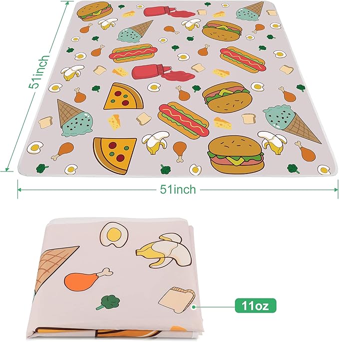 Welspo Splat Mat for Under High Chair, Washable Large Baby Splash Mat, Anti-Slip Silicone Spot Waterproof Floor Mat, Food Catcher Art Craft Leak Proof Mat (White Food, 51inch X 51inch)