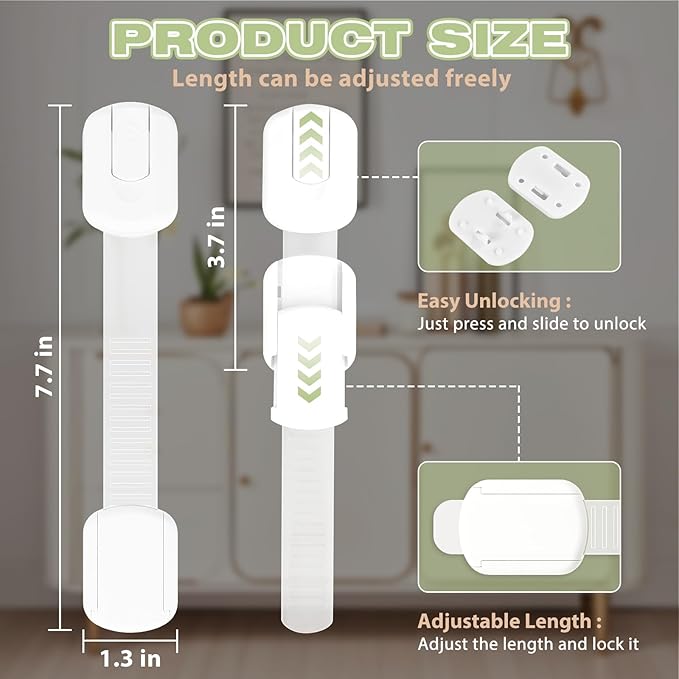 8-pack Child Safety Cabinet Locks, Child-proof Cabinet Locks with 3M Adhesive, No Drilling Required, Multipurpose Baby-proof Cabinet Locks For Drawers, Fridge, Cabinets, Toilet Seat and More