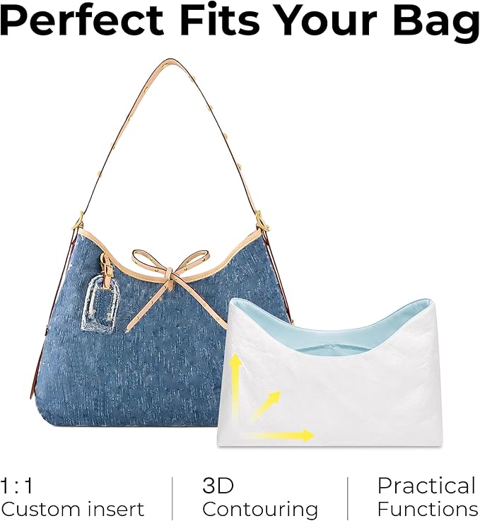 Purse Organizer Insert for LV Carryall Denim Handbag, Custom Fit Inside Premium Celeste Lightweight Water Resistant Tote Bag Insert with Cup Holder Accessories