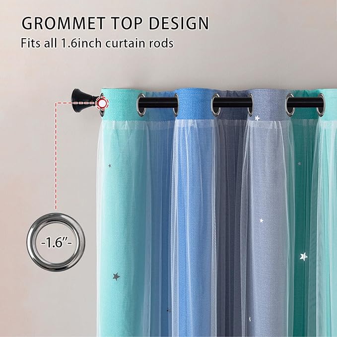 XiDi Curtains for Girls Bedroom Kids Room Unicorn Princess Theme Home Decor 72 inches Length Blue Green Grey, W52 X L72 2 Panels