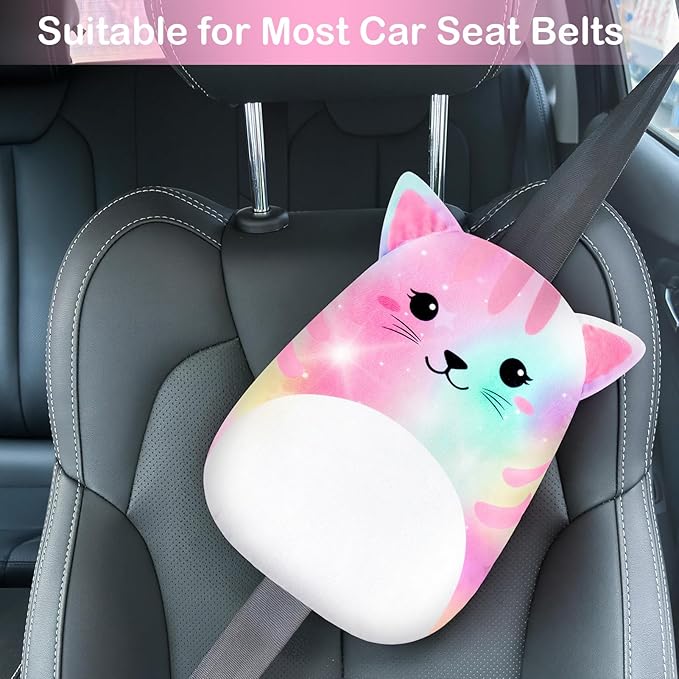 FIODAY Seatbelt Covers for Kids Car Seat Strap Pads Seat Belt Pillow Adjust Seat Belt Covers Seatbelt Cushion for Toddler Baby Boys Girls Travel Head Neck Shoulder Support, Pink Cat