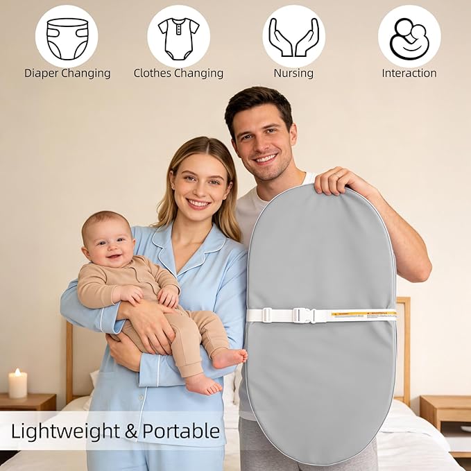 Baby Changing Pad, Waterproof Vegan Leather Wipeable Diaper Changing Pad with Safety Strap Non-Slip Changing Mat for Dresser & Table