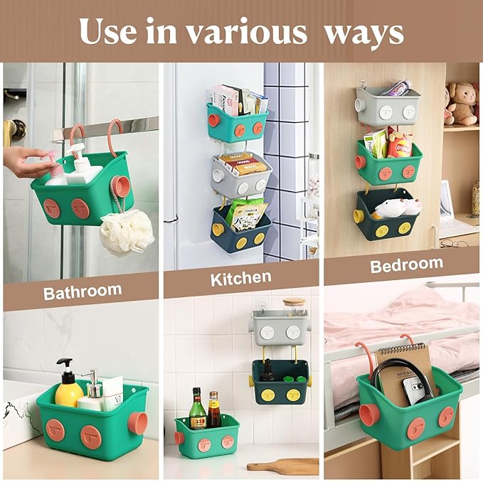 Bath Toy Storage Organizer Basket, 3 Pack Cute Robot Bathtub Shower Toy Organizer, Wall Mounted Hanging Bath Toy Holder with Hooks, for Tub Laundry