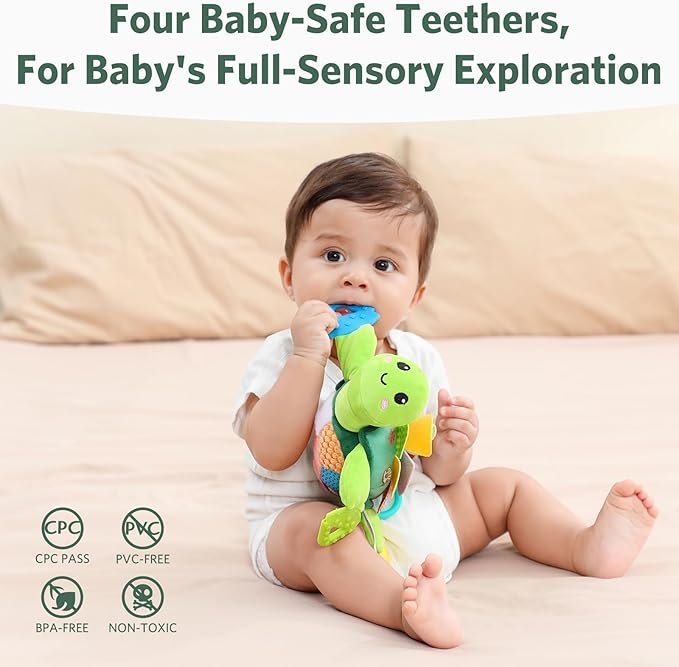 Turtle Baby Sensory Toy, 6 in 1 Montessori Tummy Time Toys Baby Texture Toys, Flip Scales & Multi-Textured Belly & Rattle Squeaker Teethers, Early Educational Toys for 0-3 Years Newborn to Toddler