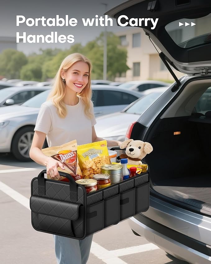 HOTOR Trunk Organizer for SUV – Foldable & Portable Car Organizers and Storage with 2 Compartments, Large Capacity Car Trunk Organizer Car Accessories for Truck Sedan, Black, 21.7" x 12.8" x 11.0"