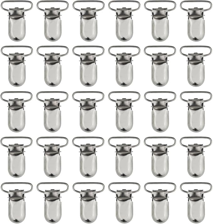 25pcs 1" Pacifier Suspender Clips, Marrywindix Pacifier Clips for Making Pacifier Holders Bib Clips Toy Holder Silver