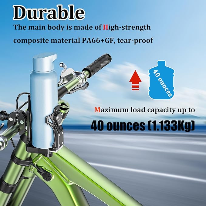 LOKTENWO Anti-Theft Motorcycle Cup Holder, Extra Large Adjustable Size Bike Water Bottle Holder for 1.95-3.6" Diameter Bottles, Bicycle Drink Cage for Handlebar & Frame Fit Scooter, Stroller, ATV