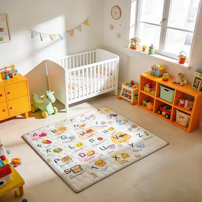 Baby Play Mat for Floor Playpen - 50" X 50" Playpen Mat,Thick One-Piece Crawling, Odorless Floor Mat, Non-Slip Cushioned Baby Playmat for Infants,Babies,Toddlers. Foldable and Machine Washable
